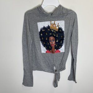 Endless Fame Youth Girls XS Grey Black Queen Long Sleeve Hoodie